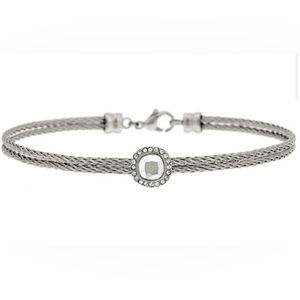 💥Steel by Design Stainless Steel Cushion Crystal Cable Bracelet, 8"  QVC💥 NIB
